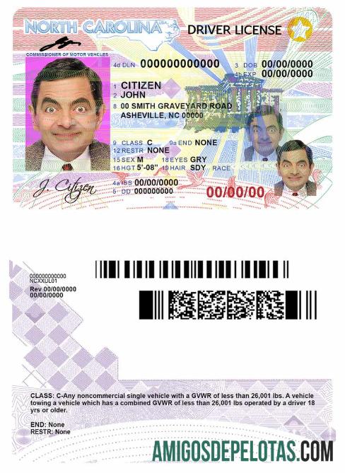 Carta de condução dos EUA na Carolina do Norte baixar para verificação